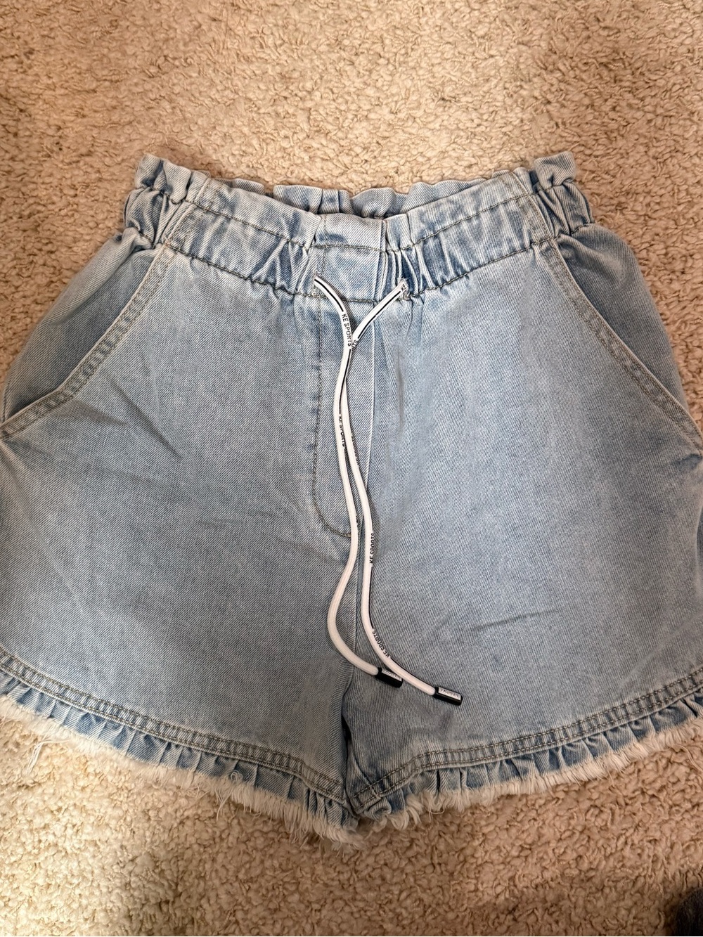 Ellison Light Blue Denim Paperbag Waist Shorts